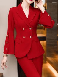 Women's Two Piece Pants Women Autumn Pant Suits 2 Pieces Sets Casual Blazers Coats And Trousers Female Elegant Workwear Chic Clothing Black
