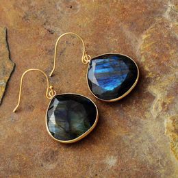 Dangle Earrings Gold Plated Waterdrop Labradorite Gems Stone Drop Luxury Designer Jewellery Bijou Femme Wholesale