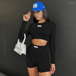 Women's Tracksuits Pant Sets Knitted Long Sleeve Print Top High Waist Shorts Set Spring Fashion Casual 2 Piece Woman 2023