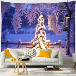 Tapestries Christmas Tree Under Snow Tapestry Wall Hanging Holiday Gifts Colourful Natural Scenery Home Decor R230710