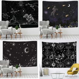 Tapestries Customizable Moon Constellation Tapestry Sky Stars Universe Space Tapestry Wall Hanging Sun Moon Dormitory R230710
