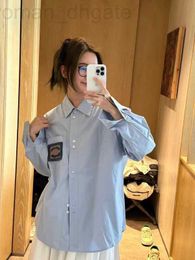 Women's Blouses & Shirts designer 23ss blue blouse women Shirt womens clothing high neck lapel Flocking embroidery pocket High quality Clothes RPWP