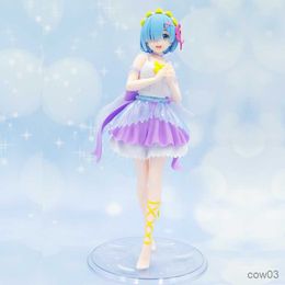 Action Toy Figures 19CM Anime Figure Re Life In Different World From Zero Cute Angel Purple Dress Stand Model Static Collection Doll R230710