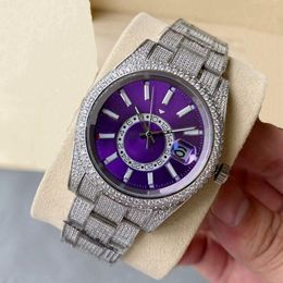 Full Diamond Watch Mens Automatic Mechanical Watches 41mm With Diamond-studded Steel Bracelet Fashion Business Wristwatch Montre de Luxe Bling Dial Bezel Band -07