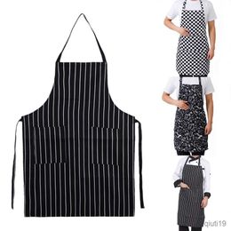 Kitchen Apron Kitchen Unisex Aprons Adjustable Black Stripe Apron With Pockets Chef Cook Tool Apron for Women R230710