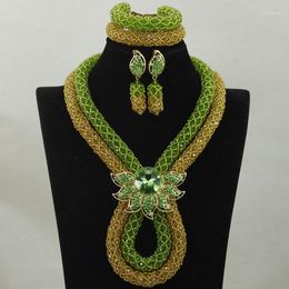 Necklace Earrings Set Romantic Lemon Green Nigerian Wedding Beads Chunky Jewellery Gold Costume Women WA896