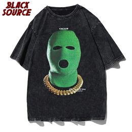 Fur Oversize Distressed Tshirt Men Streetwear Hip Hop Vintage Green Hood Gangster Printed Tshirt Men Haruku Cotton Tops
