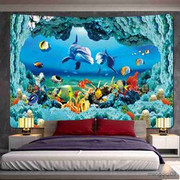 Tapestries 3D underwater world dolphin scene home decoration tapestry decoration wall hanging sheets R230710