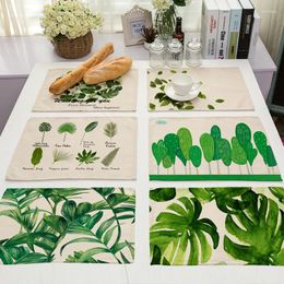 Table Napkin Modern Green Plants Life 4 Pieces Set Kitchen Mats Cotton Linen Pattern Decorative Placemats