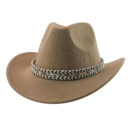 Western Cowboy Hats for Women Fedoras Felted Cap Band Belt Casuall Panama Camel Khaki Wide Brim Hats Sombrero Hombre