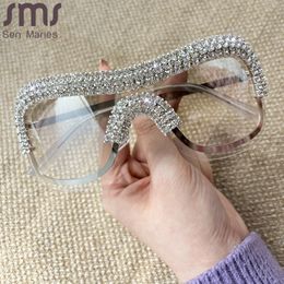 Luxury Oversized Y2k Diamonds Sunglasses New Women Men Rimless Rhinestone Silver Sun Glasses Shades Eyewear Female De Sol Oculos