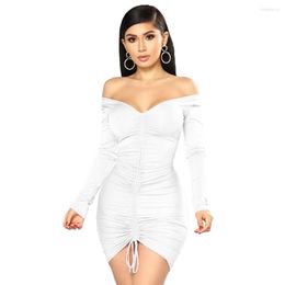 Casual Dresses Summer Sexy Street Women's Wear Collar Long-Sleeved Ruffled Belt Tight Black Blue Red White Mini Short Dress