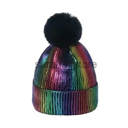 Beanie/Skull Caps Bronzing Crimping Keep Warm Hip Hop Men Pompom Hat Autumn Winter Solid Colour Unisex Women Beanie Knitted Hat J230710