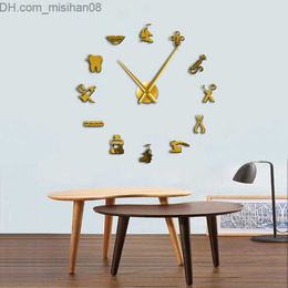 Wall Clocks Dental DIY giant wall clock oversized wall clock large needle mirror shaped dental office decoration dental gift art Z230710