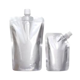100pcs Silver Aluminum Foil Squeeze Nozzle Bag for Beverage Sealed Stand Up Storage Reusable Pouch