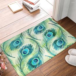 Carpets Green Feather Anti-Slip Doormat Kitchen Entrance Door Mat Suede Velvet Carpet Colorful Indoor Floor Mats Rug