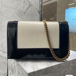 Designer Flap Crossbody Bag Women Chain Shoulder Bags Genuine Leather Black-White Stitching Golden Hardware Newest Handbags Purse Thread