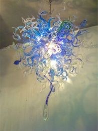 Luxuriöse blaue und transparente Hängelampe, mundgeblasene Kunst, dekorativer Kronleuchter, Bankett, große hängende LED-Beleuchtung