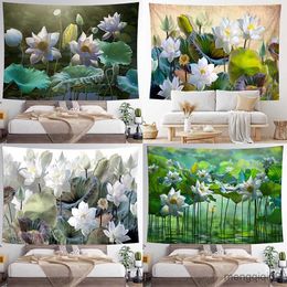 Tapestries Home Summer Style Wall Hanging Tapestry Lotus Printing Tapestry Living Room Bedroom Backdrop Can Be Customized R230710