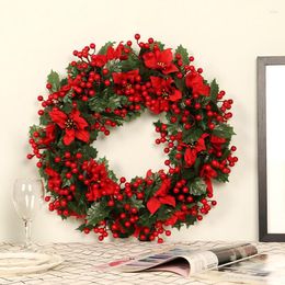 Decorative Flowers Red Berry Wreaths For Front Door 19 Inch Artificial Dried Flower Fireplace Doors Home Holiday Party Decoration