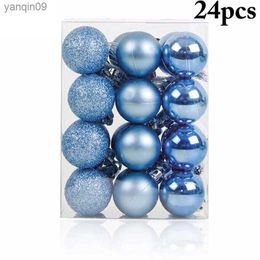 24Pcs 4cm Christmas Tree Ornaments Blue Christmas Ball Plastic Gift Ball For Xmas Holiday Decoration Hanging Ornaments L230626