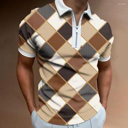 Men's T Shirts 3D Digital Print Men T-shirt Summer Sweat Absorbing Zip Shirt Stylish Turndown Collar Short Sleeve Top