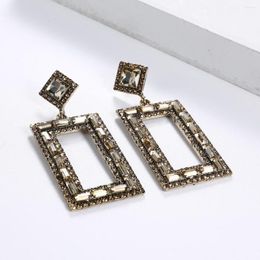 Dangle Earrings Simple Exaggerated Geometric Hollow Champagne Square Pendant Drop For Women Girls Big Deep Green Earring Jewellery