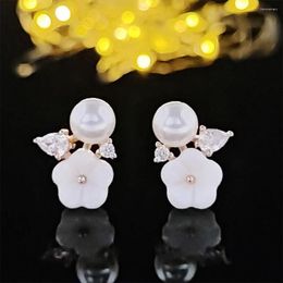 Stud Earrings 2023 Trendy Gold Silver Colour Blossoms Simulated Pearl For Women Anniversary Gift Jewellery Wholesale E6631