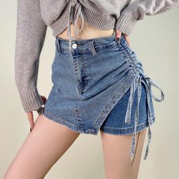 Women's Shorts Denim Skirt 2023 Summer Clothing Lace Up Tight High Waisted Versatile Age Reducing Fashion Casual Short