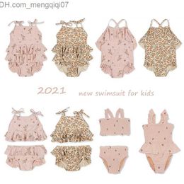 Two-Pieces Deer jonmi 2022 New Summer Baby Girls Flower Print Swimwear Shoulder Children's Bodysuit Vacation Suit Beach Bikini Swimwear Z230711
