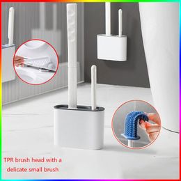 Toothbrush Holders Silicone TPR Toilet Brush with Holder Set Wall Mounted Long Handled Cleaning Tool for Bathroom Tools Wc Accessories 230710