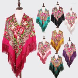 Scarves Women Flower Printing Russian Shawl Square Scarf Long Tassel Handkerchief Oversized Floral Palatine Wrap Cape Stole 135 135CM