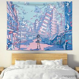 Tapestries Style Illustration Teen Indie Bedroom Wall Decoration Tapestry Wall Hanging Anime Pink Room Decor Posters R230710