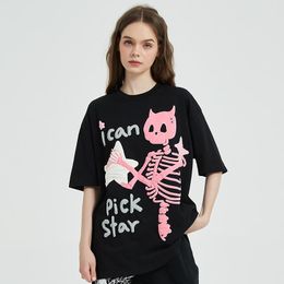 Trench Men Streetwear Tshirt Devil Horn Skull Skeleton Stars Funny Graphic Tshirt Cotton 2023 Haruku T Shirt Summer Hip Hop Tops Tee