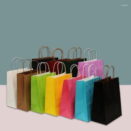 Gift Wrap 5pcs Small Kraft Paper Bag With Handle Wedding Birthday Party Bags Christmas Year Candy