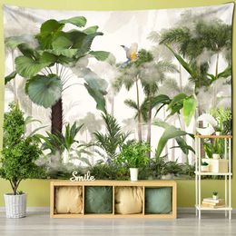 Tapestries Tropical Garden Tapestry Wall Hanging Style Natural Scenery Tropical Rainforest Tree Wall Art Aesthetic for Decor