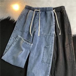 Men's Jeans 2023 Autumn Spring Mid Weight Men Casual Denim Stretch Pants Solid Loose Straight Trousers Male Street Pant C123