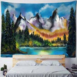 Tapestries Mountains And Rivers Landscape Oil Painting Tapestry Wall Hanging Natural Witchcraft Home Decor R230710