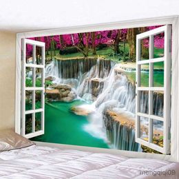 Tapestries 3D Waterfall Tapestry Nature Mountain Tapestry Wall Hanging Tapestries Bedroom Wall Rug Couch Blanket Size R230710