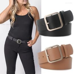 Belts PU Leather Belt For Women Square Pin Buckle Black Jeans Pants Vintage Strap Female Designer Waistband