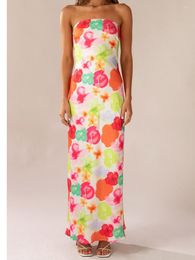 Casual Dresses Elegant Ladies Off-Shoulder Ruffled Floral Print Maxi Dress Sleeveless Boho Beach Party Sundress