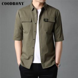 Coats Coodrony Brand Spring Summer High Quality Streetwear Fashion Style Big Pocket 100% Cotton Half Sleeve Shirt Men Clothing C6056s