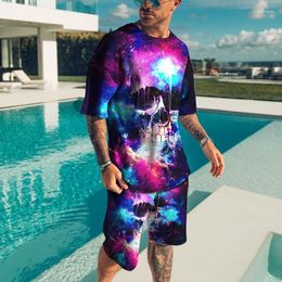 Men's Tracksuits Skeleton 3D Digital Printing Fashionable Summer Suits Sportswear T-shirt Shorts 2-piece Set O-neck Print Streetwear Man