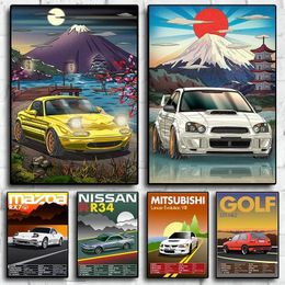 80s Neon Jdm Car Canvas Painting Poster Aesthetic Decoration Golf Prints Pictures For Wall Art Anime Cars City Kawaii Room Decor Boys Room w06