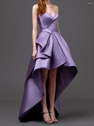 Party Dresses 2023 Purple Satin Cocktail Dress Sleeveless High Low Sweetheart Ball Gown Simply Elegant Princess Homecoming Club