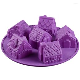 Baking Moulds 6 Small House Silicone Cake Mould 3D Handmade Fondant Chocolate Cupcake Wedding Tools