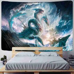 Tapestries Mediaeval Dragon Wall Hanging Scene Home Decor Tapestry Room Wall Decor Beach Towel R230710