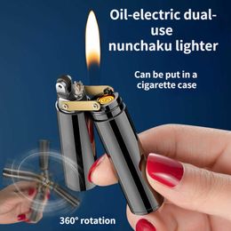 Oil-electric Dual-use Nunchaku Rechargeable Lighter Fingertip Decompression Artifact Can Rotate Creative Kerosene Lighters Q03Z