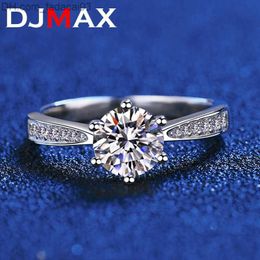 Wedding Rings DJMAX Real 3 Carat Moissanite Women's Wedding ring Sterling Silver Round Shiny Diamond Solitaire Engagement ring Gift Z230711