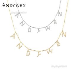 Pendant Necklaces ANDYWEN 925 Sterling Silver Gold Personalized Name Necklace Alpahbet Birthday Gift Valentiens European Initial Jewelry